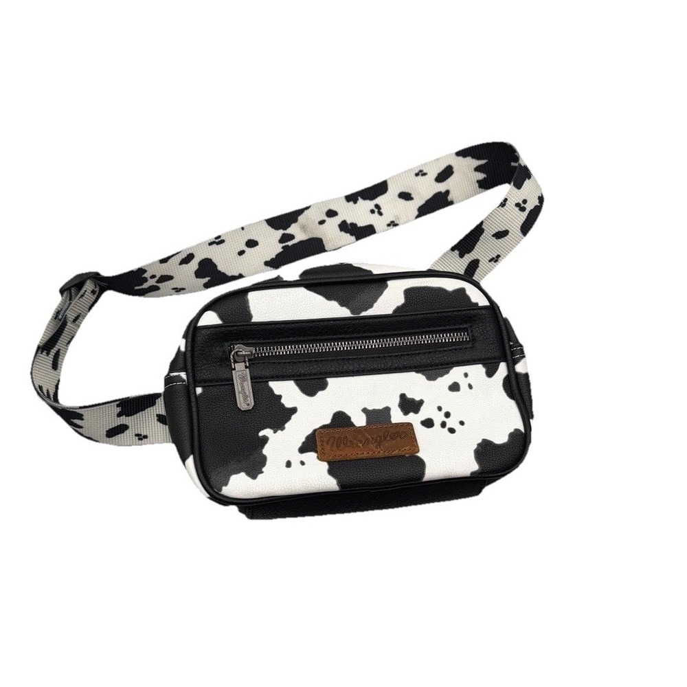 Wrangler Cow Print Belt Bag Crossbody Fanny Pack Western Black White Adjustabl